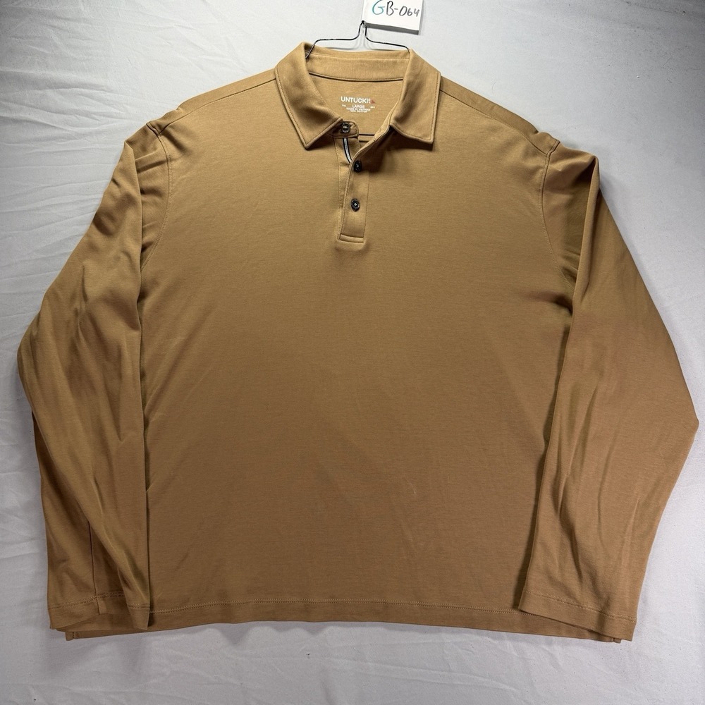 UNTUCKIT Polo Shirt Mens Large Brown Long Sleeve Cropped Fit Cotton Stretch
